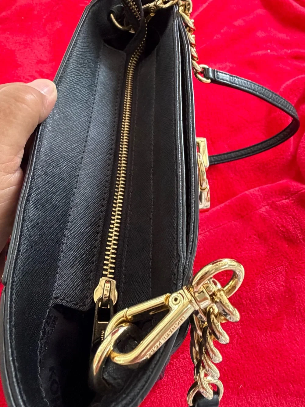 Michael Kors Black Saffiano Leather Crossbody Bag with Gold Hardware